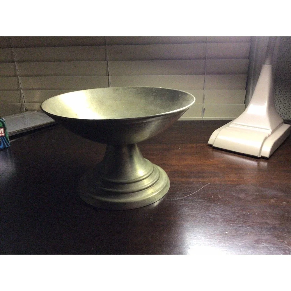 Pottery Barn Distressed Metal Compote Display Bowl Heavy 9.25 X 6